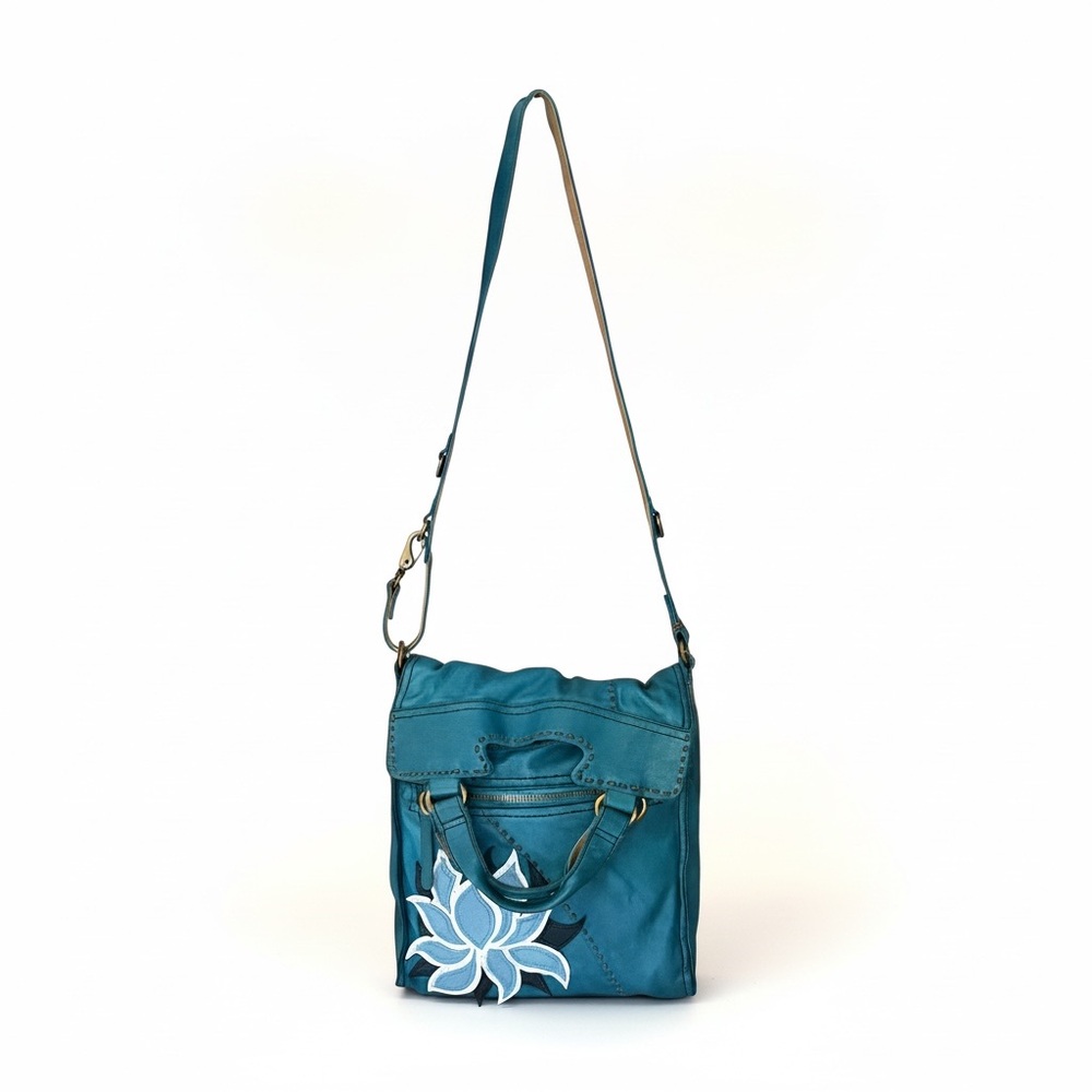 Lucky Brand Abbey Road Turquoise Floral Leather Bag - Picture 2 of 9